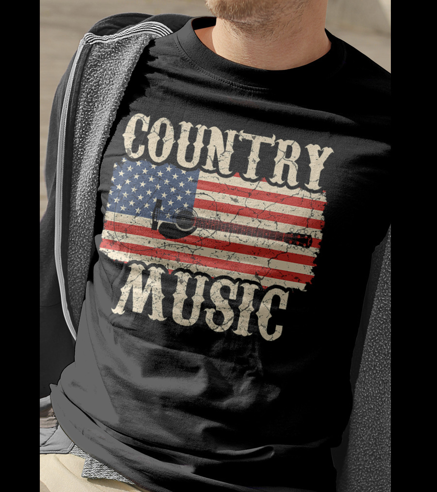 Country Music Vintage American Flag Guitar Retro 102 T-Shirt