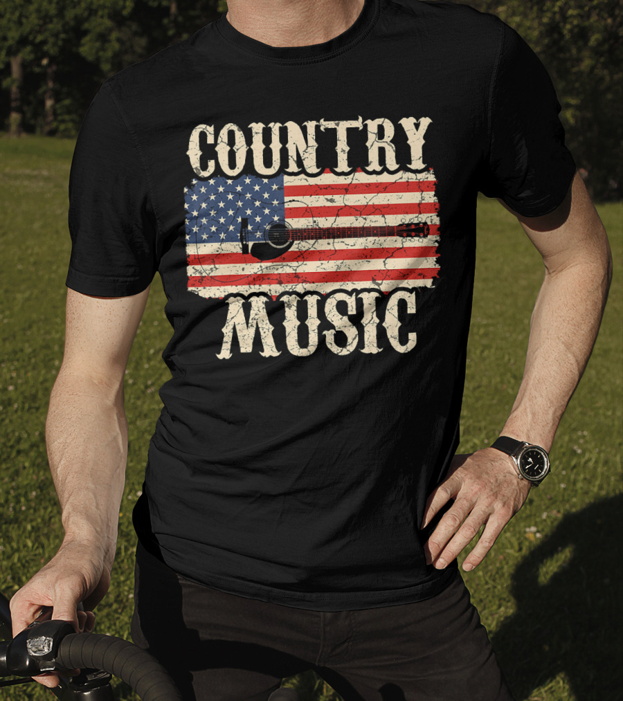 Country Music Vintage American Flag Guitar Retro 102 T-Shirt