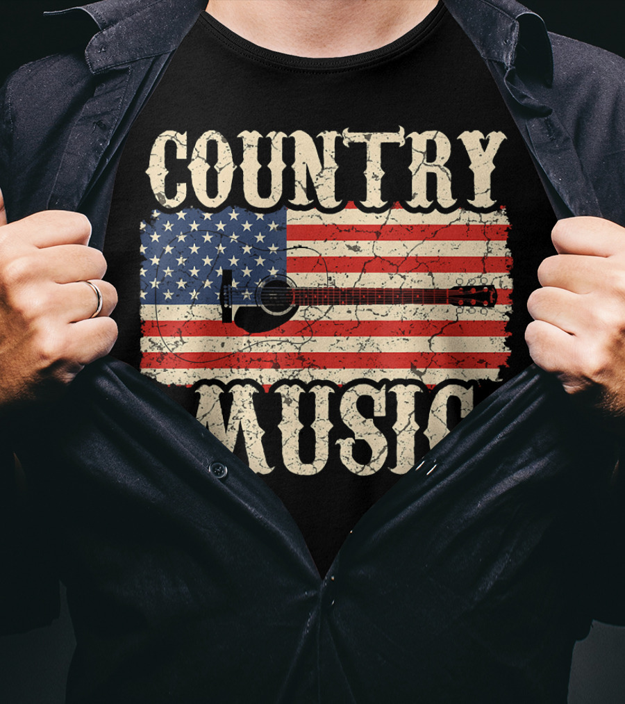 Country Music Vintage American Flag Guitar Retro 102 T-Shirt