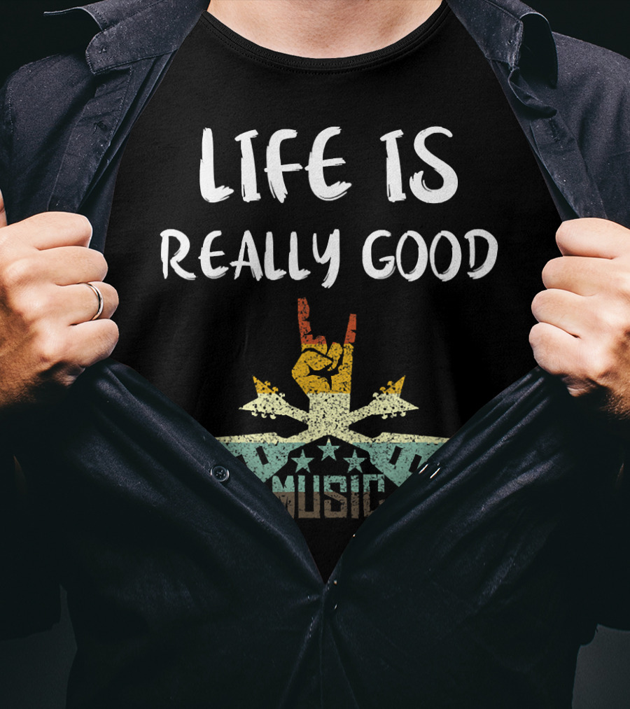 Life Is Really Good Music Vintage Star Hand Sign T-Shirt
