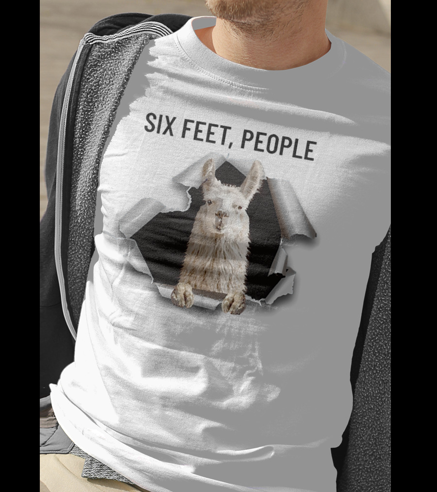 Six Feet People Llama Breaks Through Ripped Paper T-Shirt