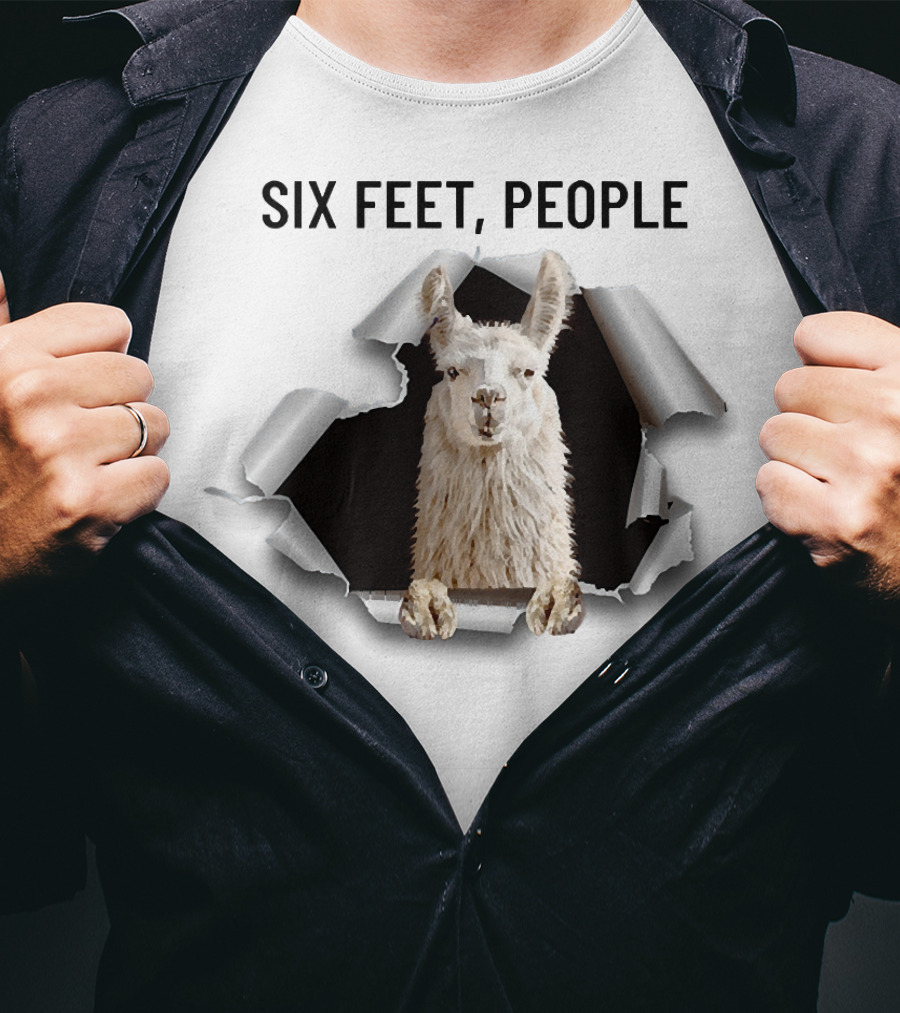 Six Feet People Llama Breaks Through Ripped Paper T-Shirt