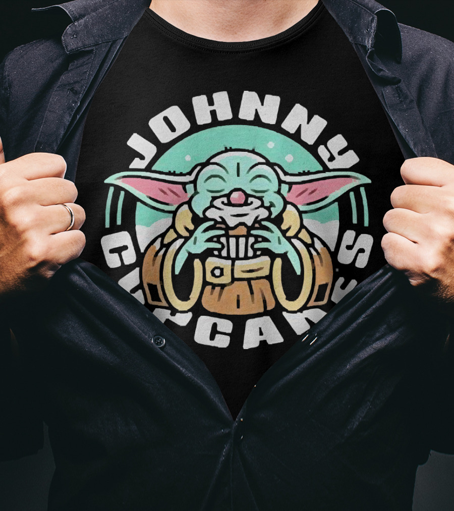 Johnny Cupcakes Baby Yoda Enjoying Cupcake T-Shirt