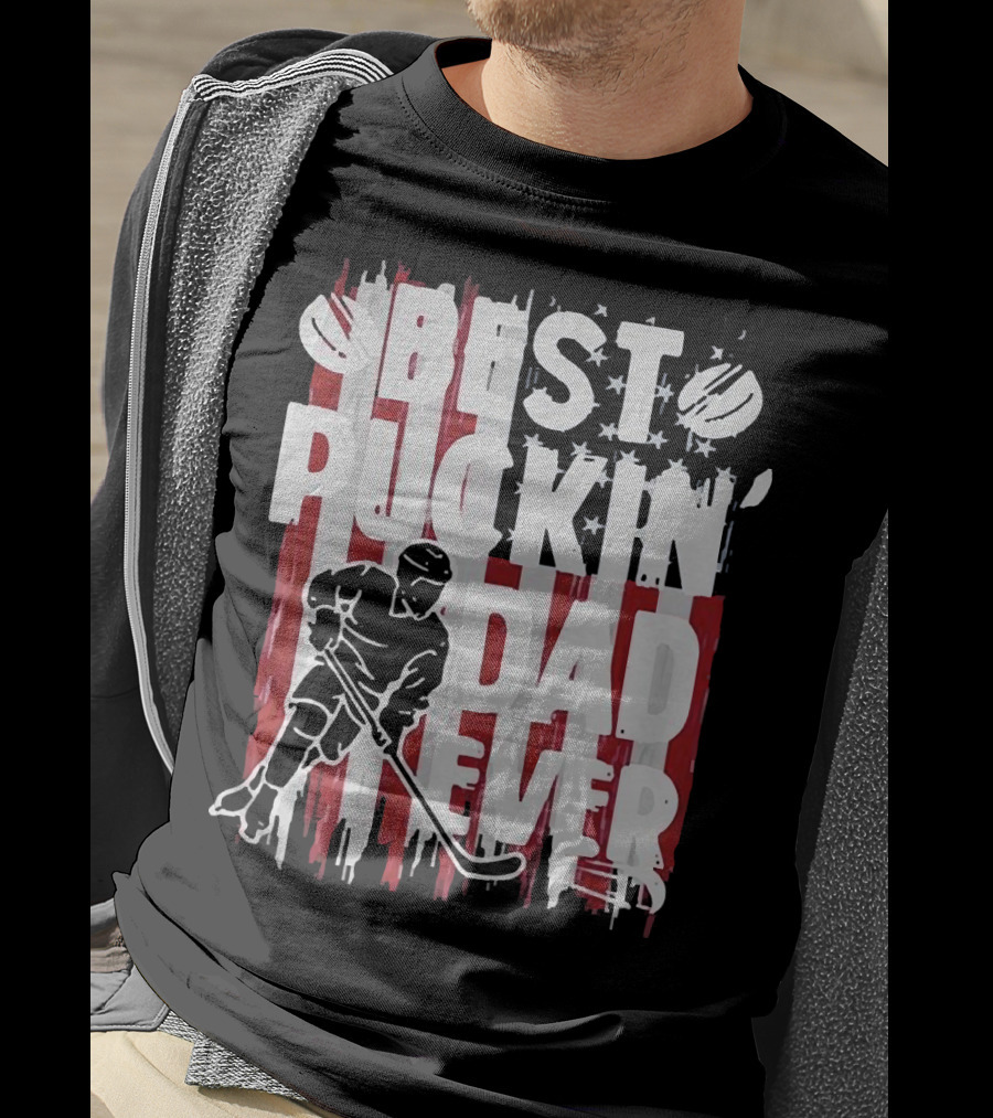 Best Puckin Dad Ever Hockey American Flag Player T-Shirt