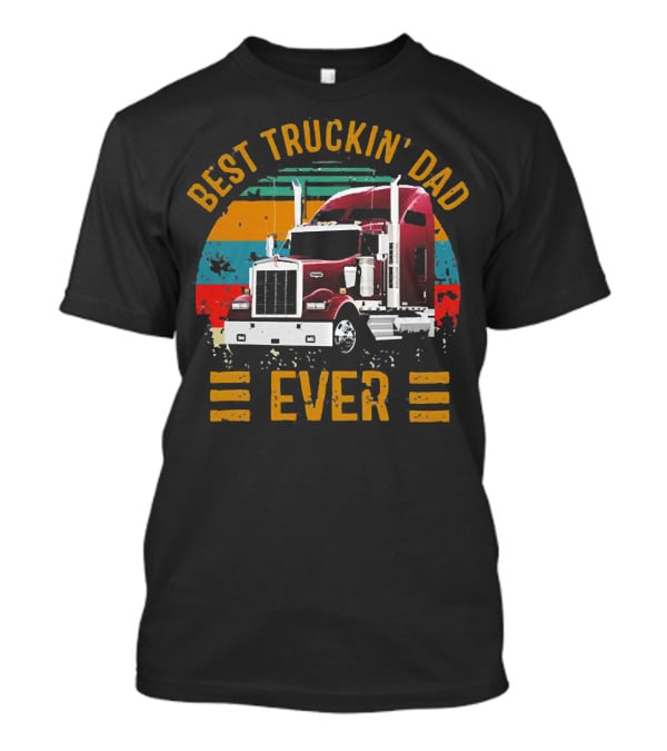 Best Truckin’ Dad Ever Vintage Striped Semi Truck T-Shirt