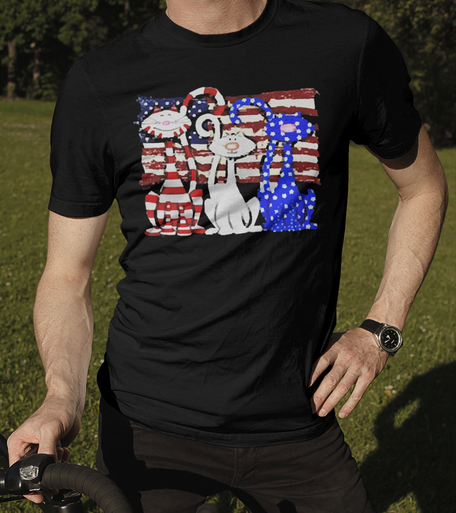 Cats With American Flag Stripes Stars Independence Day Veteran U.S T-Shirt