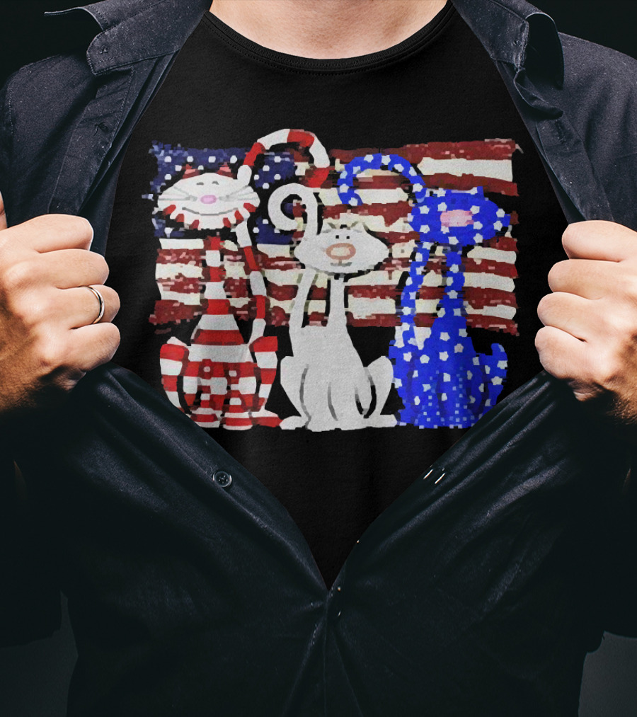 Cats With American Flag Stripes Stars Independence Day Veteran U.S T-Shirt