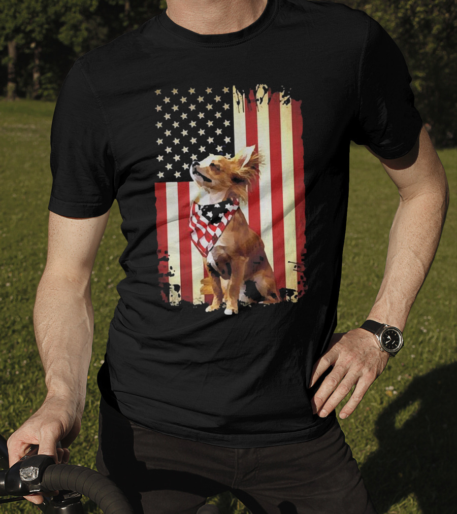 Patriotic Chihuahua With American Flag Background T-Shirt