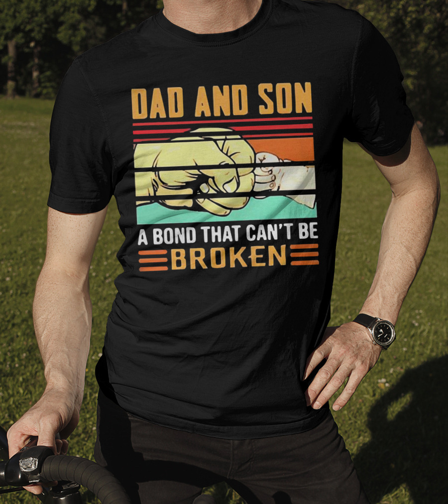 Dad And Son A Bond That Can't Be Broken Fist Bump Retro Stripes T-Shirt