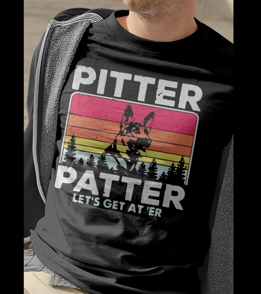 Pitter Patter German Shepherd Let's Get At 'Er Vintage Sunset Forest T-Shirt