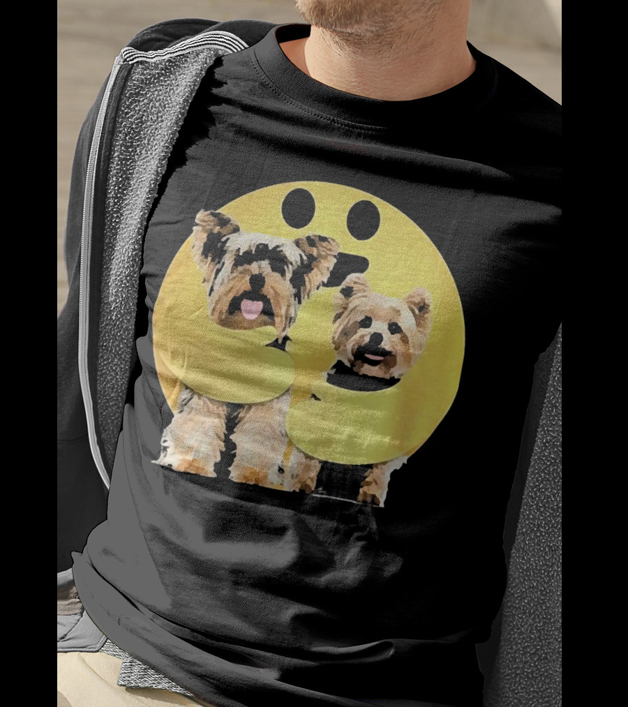 Iconic Hugging Emoji With Yorkie Dogs T-Shirt