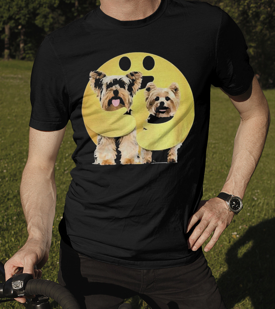 Iconic Hugging Emoji With Yorkie Dogs T-Shirt