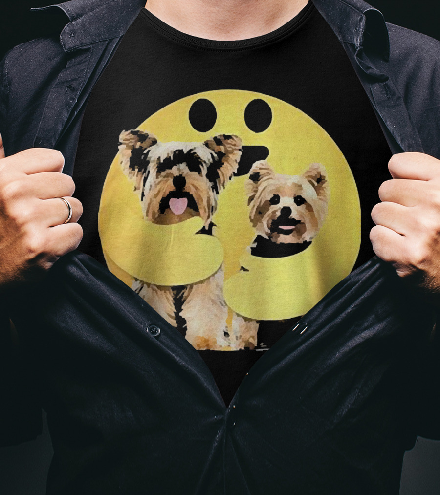 Iconic Hugging Emoji With Yorkie Dogs T-Shirt