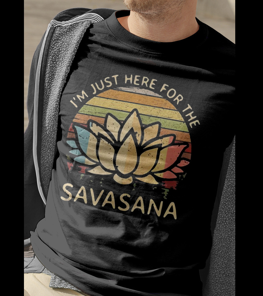 I'm Just Here For The Savasana Lotus With Retro Sunset Stripes T-Shirt
