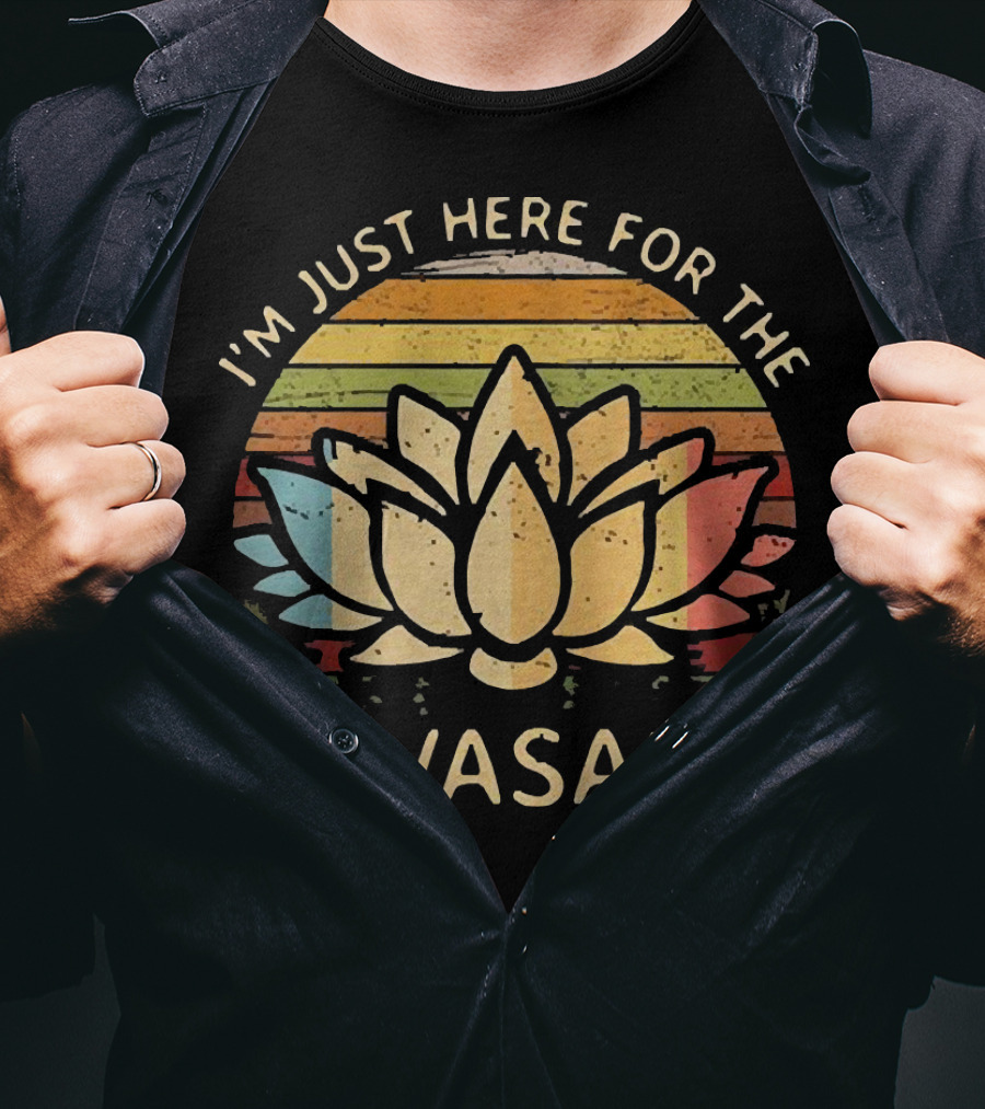 I'm Just Here For The Savasana Lotus With Retro Sunset Stripes T-Shirt