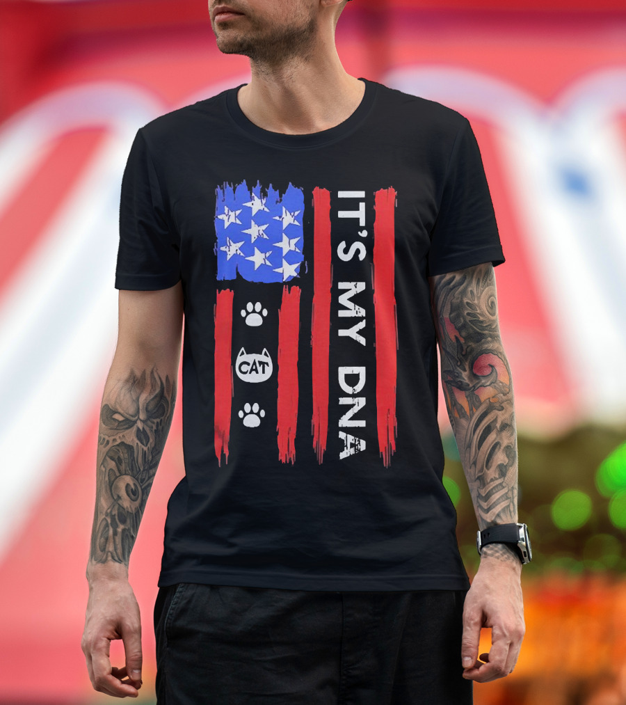 Independence Day It's My DNA Cat Paw American Flag T-Shirt
