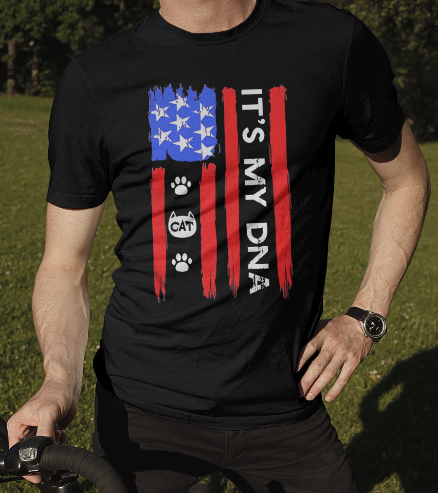 Independence Day It's My DNA Cat Paw American Flag T-Shirt