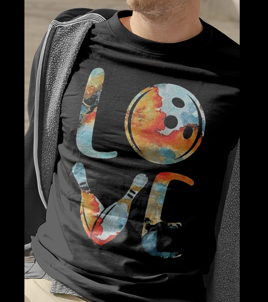 LOVE Bowling Pins And Ball Colorful Print T-Shirt