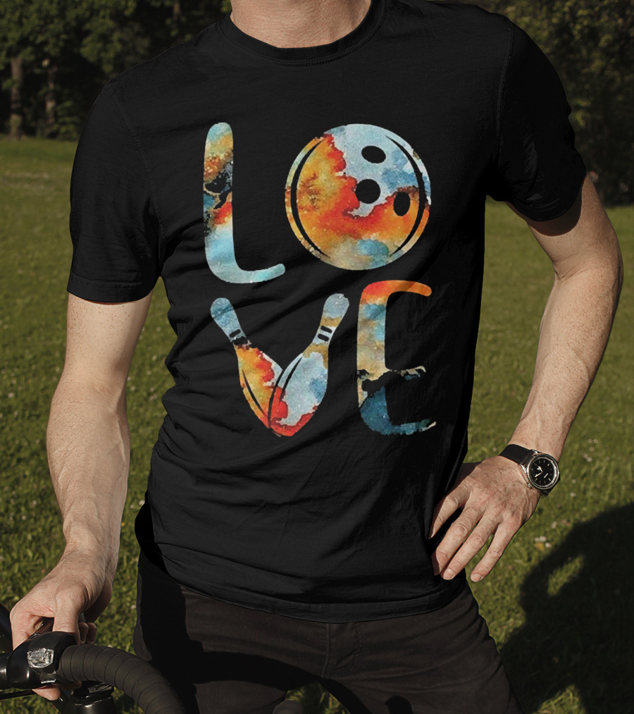 LOVE Bowling Pins And Ball Colorful Print T-Shirt