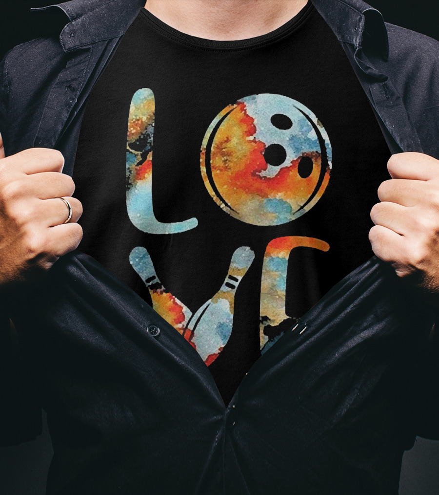 LOVE Bowling Pins And Ball Colorful Print T-Shirt