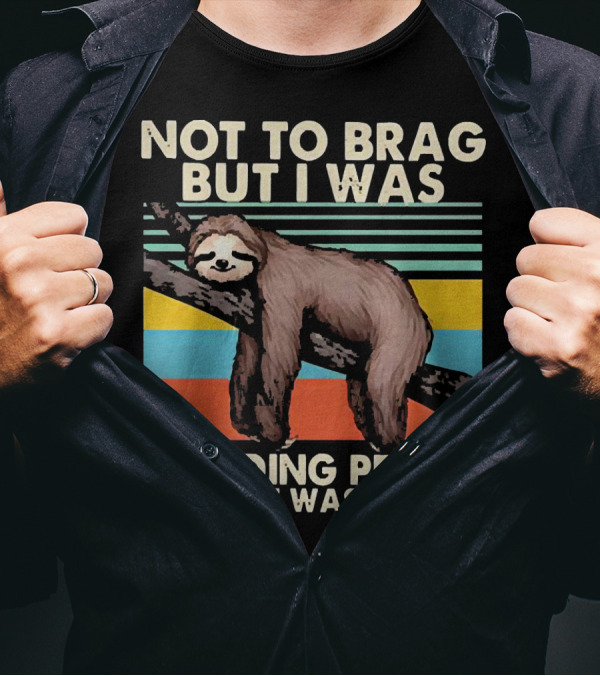 Not To Brag But I Was Avoiding People Before It Was Trendy Sloth On Branch Retro Colors T-Shirt