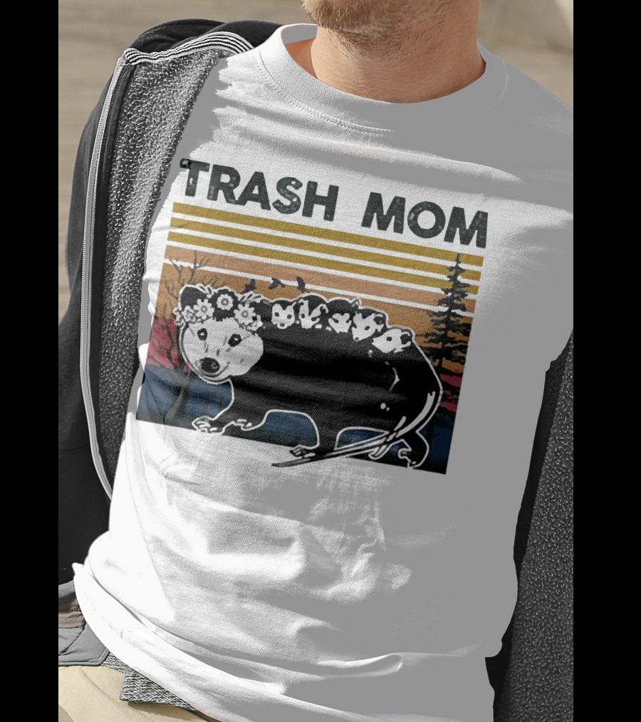 Trash Mom Raccoon Retro Forest Sunset T-Shirt