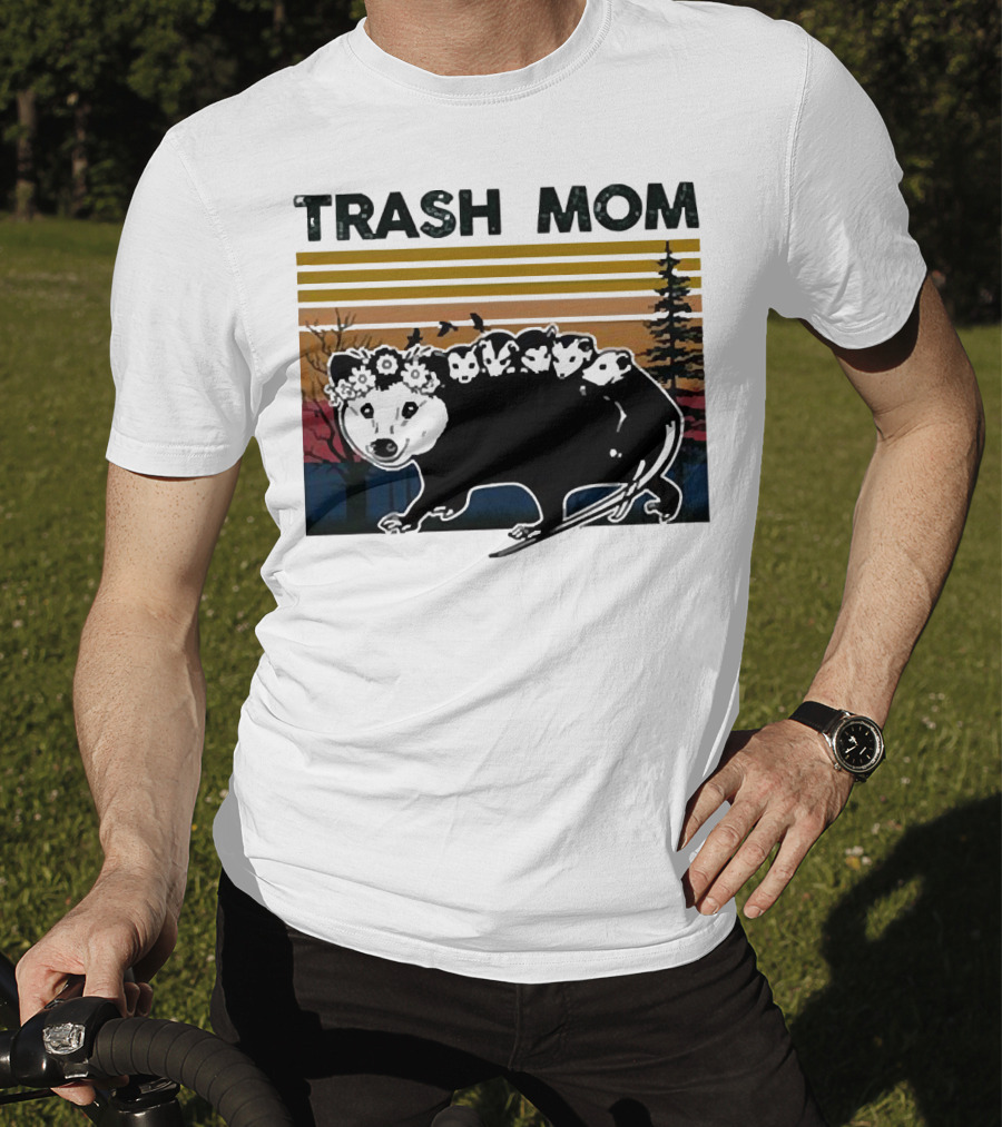 Trash Mom Raccoon Retro Forest Sunset T-Shirt