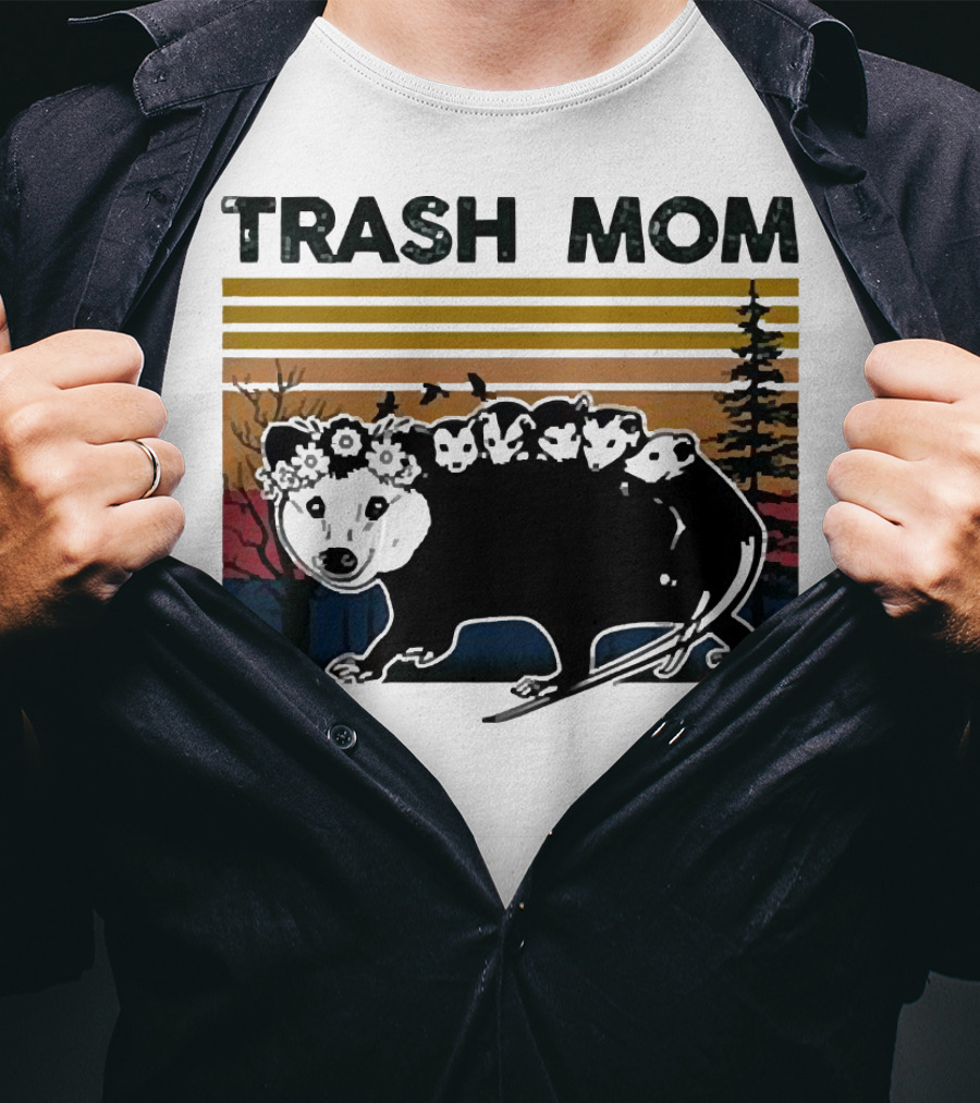 Trash Mom Raccoon Retro Forest Sunset T-Shirt