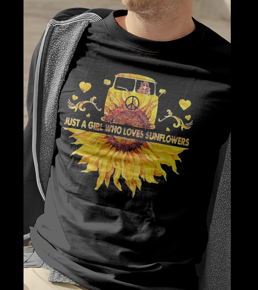 Just A Girl Who Loves Sunflowers Hippie Peace Car T-Shirt