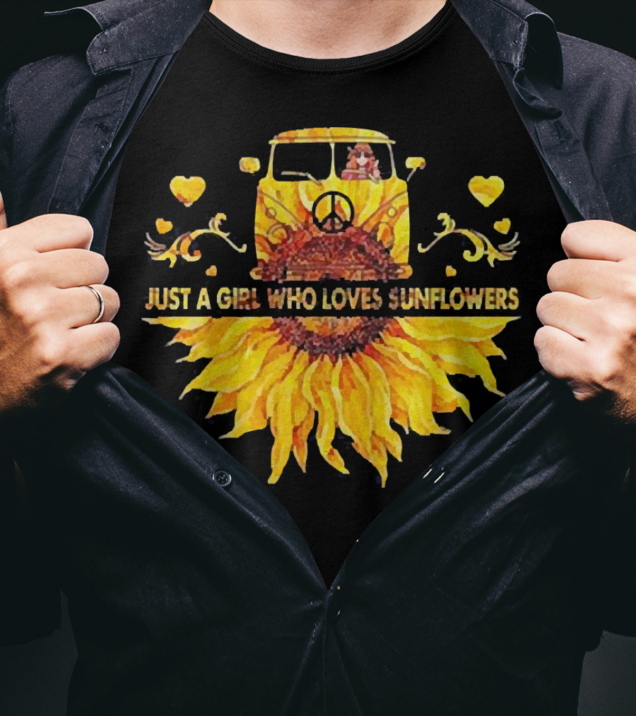 Just A Girl Who Loves Sunflowers Hippie Peace Car T-Shirt