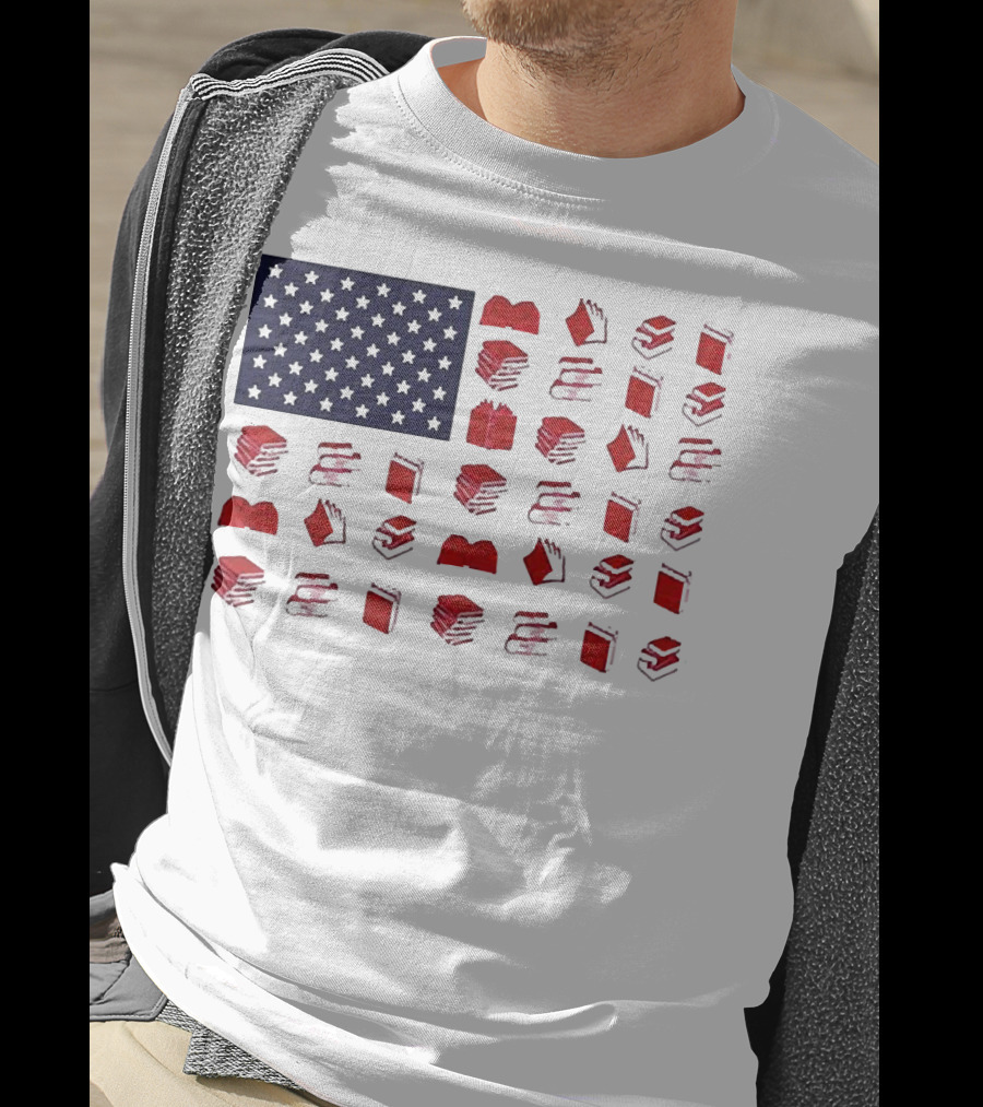 American Flag Made Of Books Veteran Independence Day T-Shirt