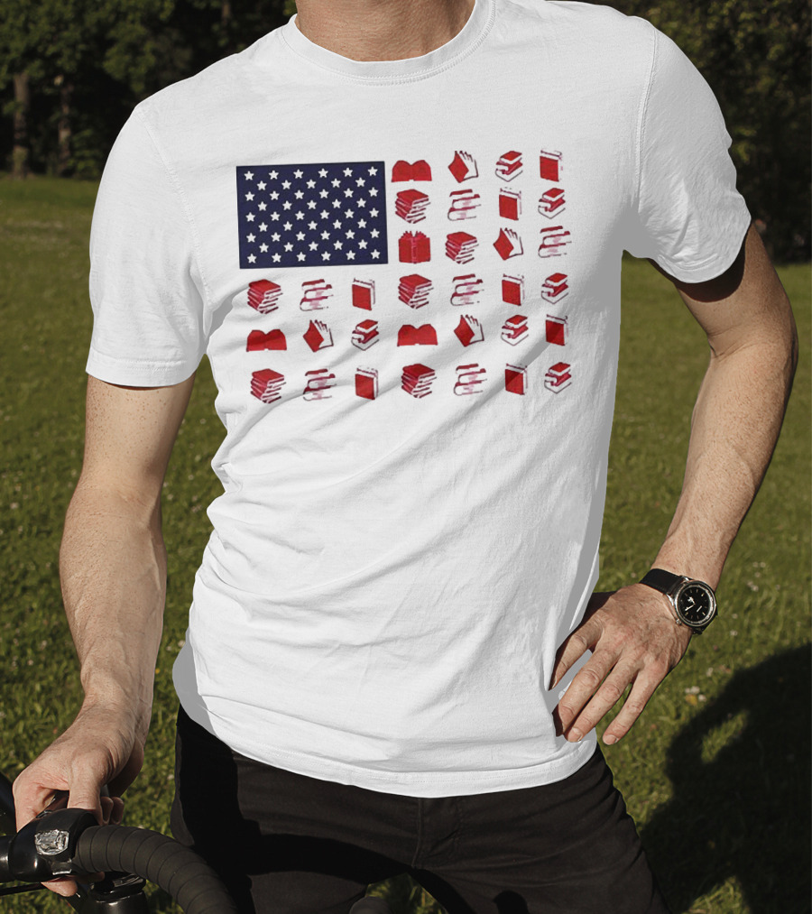 American Flag Made Of Books Veteran Independence Day T-Shirt