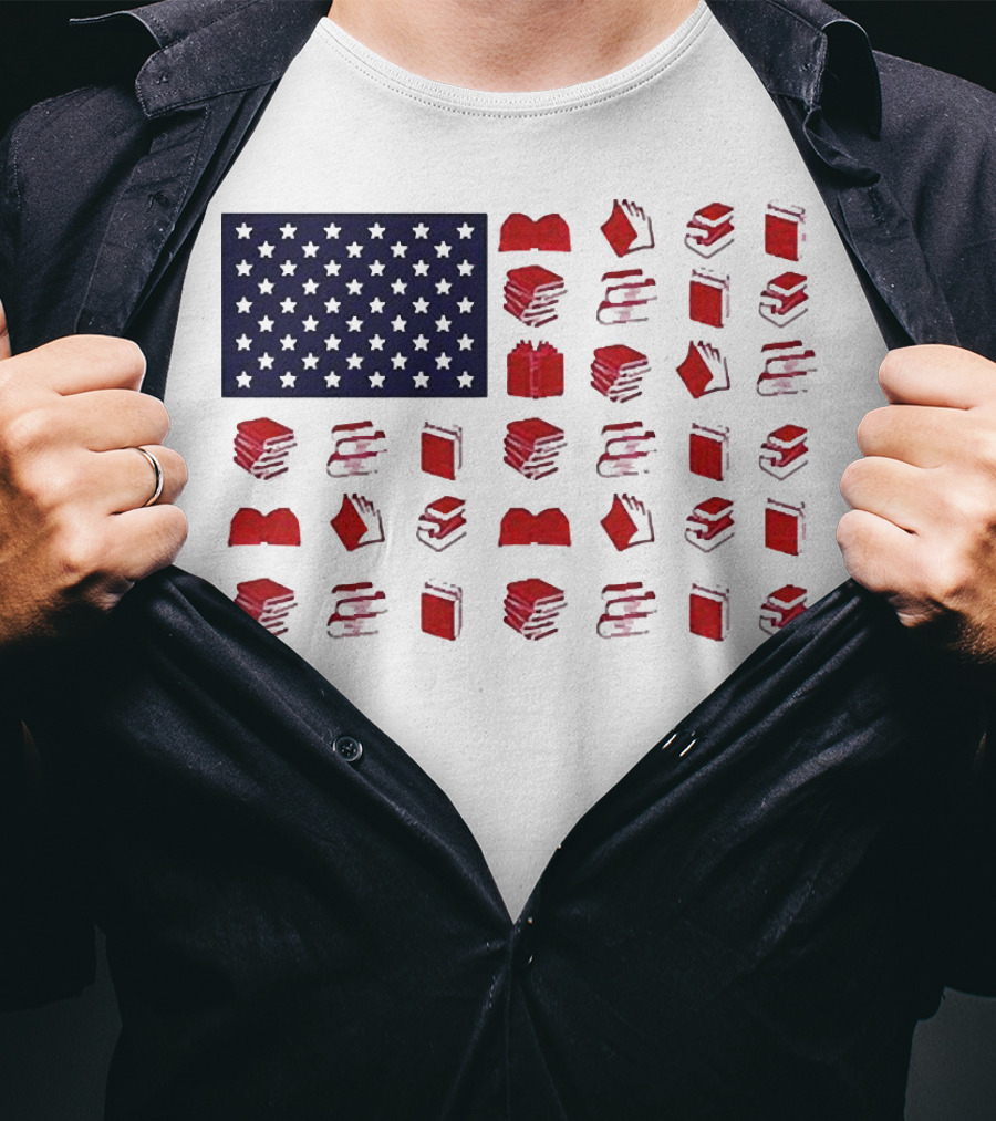 American Flag Made Of Books Veteran Independence Day T-Shirt