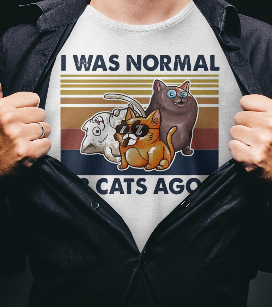 I Was Normal 3 Cats Ago Retro Style Black Version T-Shirt