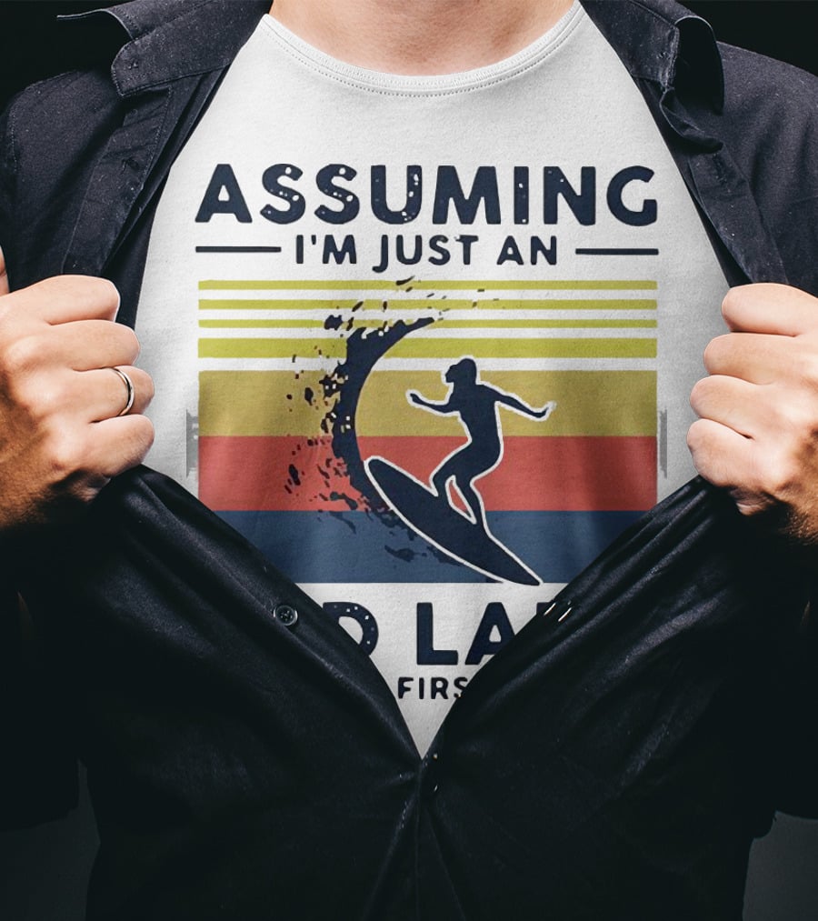 Assuming I'm Just An Old Lady Was Your First Mistake Surfing Silhouette Vintage Stripes T-Shirt