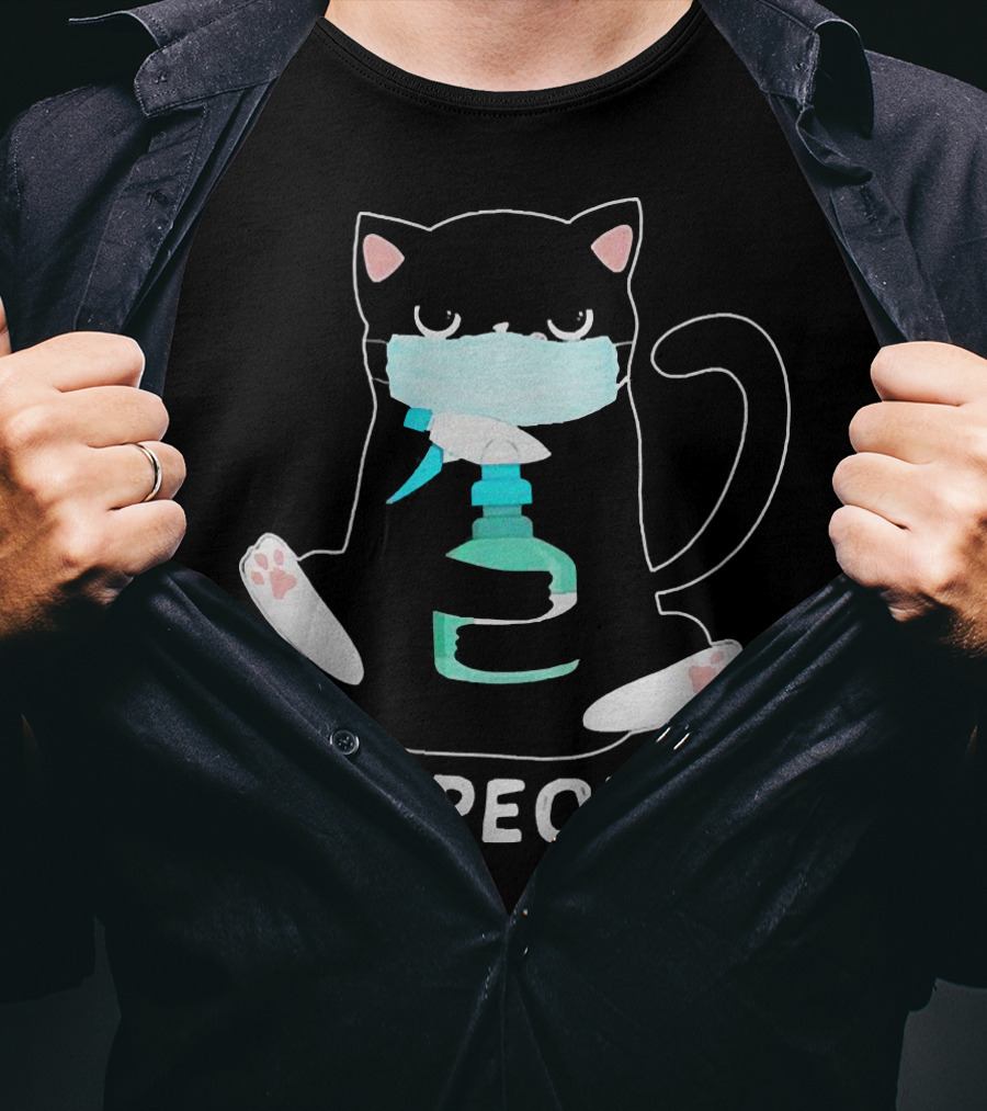 Ew People Black Cat Wearing Face Mask And Holding Sanitizer T-Shirt
