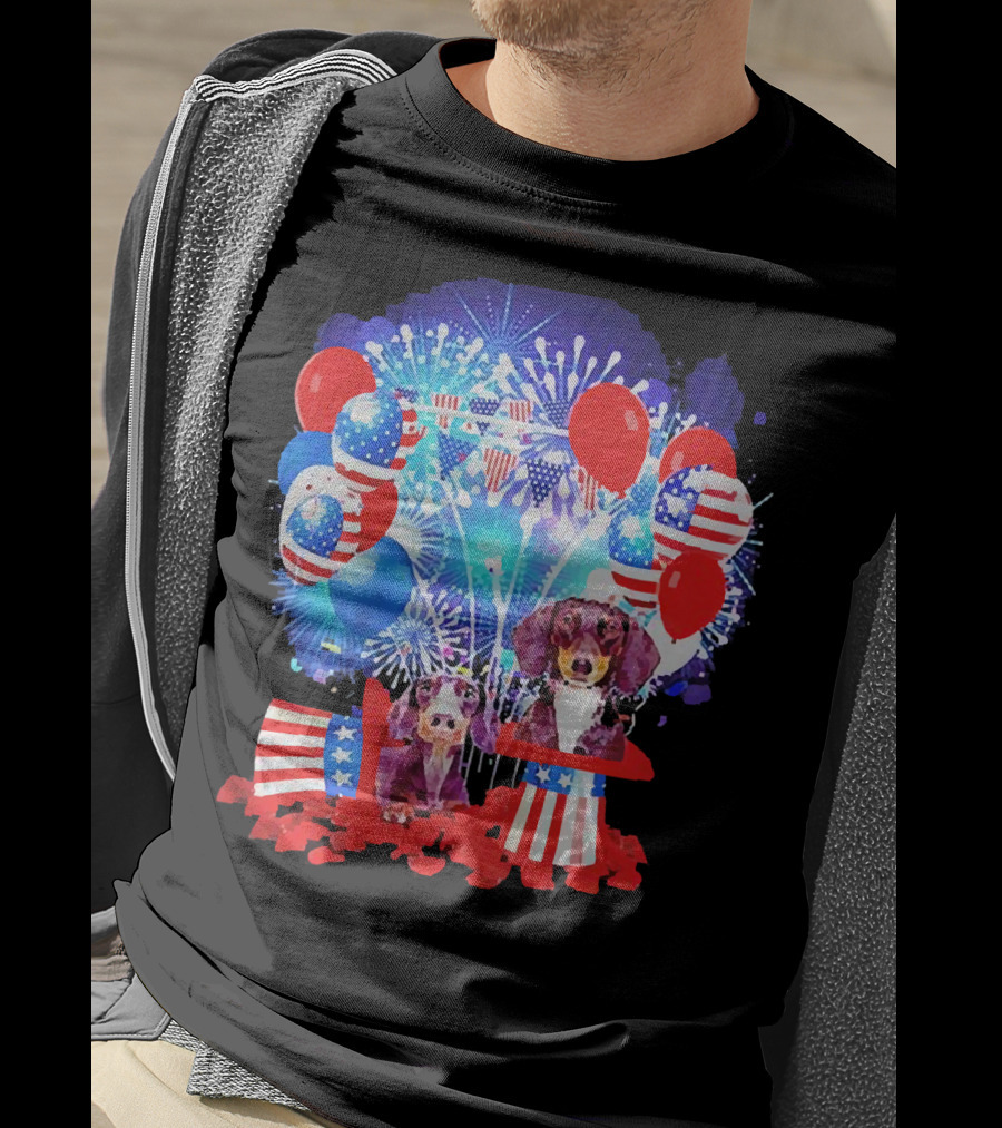 Dachshund American Flag Fireworks Balloons Independence Day T-Shirt