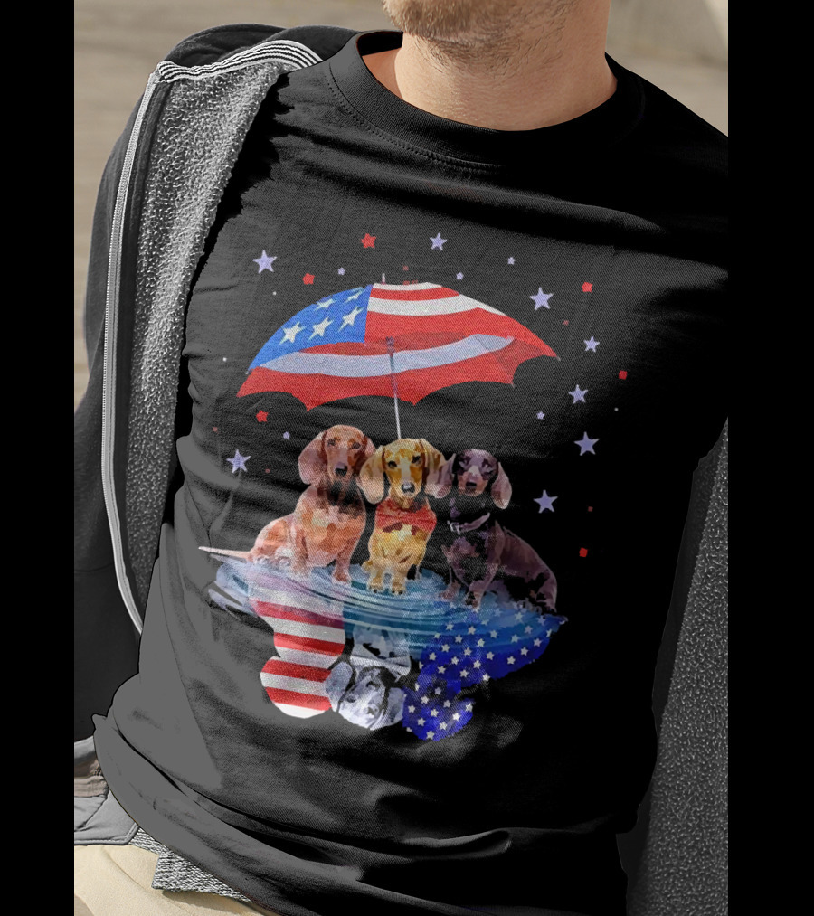 Dogs Dachshund American Flag Stars Umbrella T-Shirt