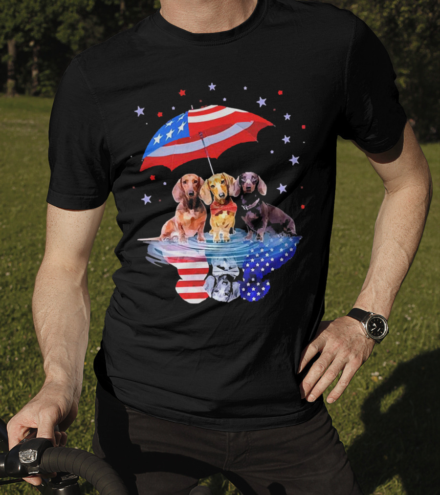 Dogs Dachshund American Flag Stars Umbrella T-Shirt