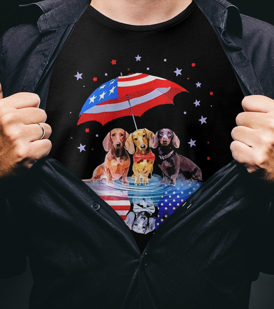 Dogs Dachshund American Flag Stars Umbrella T-Shirt