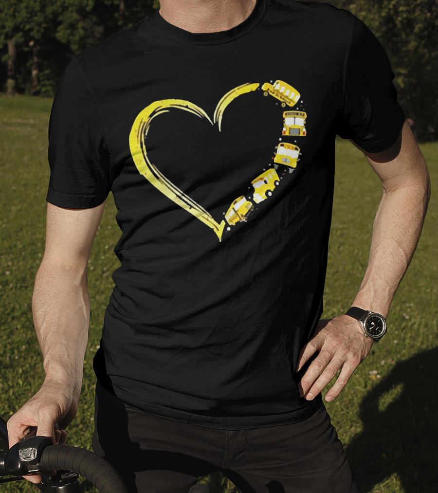 Heart-Shaped Yellow School Bus Journey Love Back To School T-Shirt
