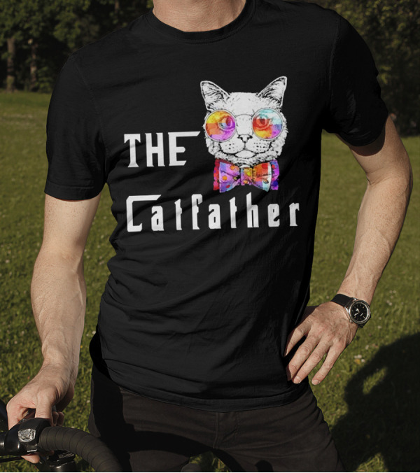 The Catfather Nerd Cat With Glasses And Bow T-Shirt