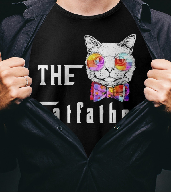 The Catfather Nerd Cat With Glasses And Bow T-Shirt