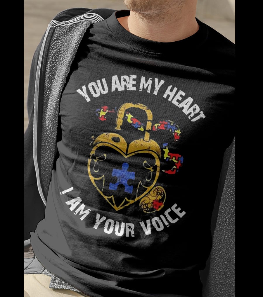 Autism Awareness Heart Lock With Puzzle Piece Connection: You Are My Heart I Am Your Voice T-Shirt