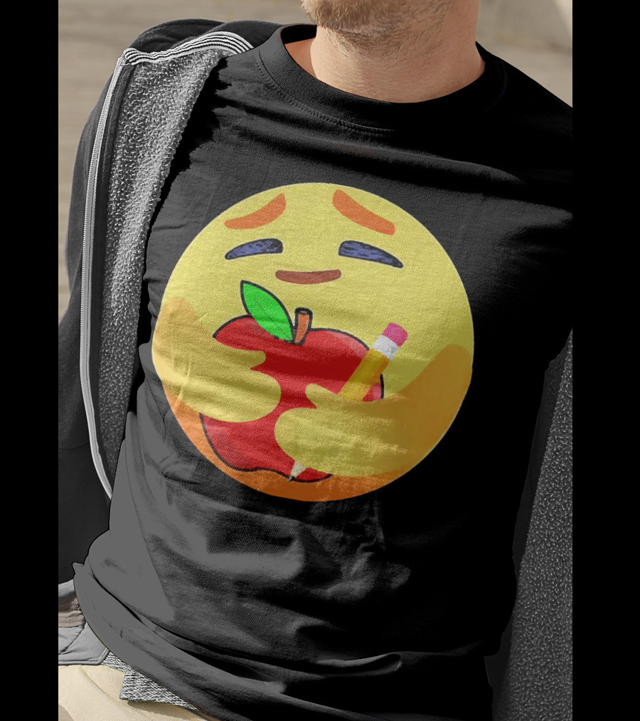 Teacher Care Emoji Hugging Apple And Pencil T-Shirt