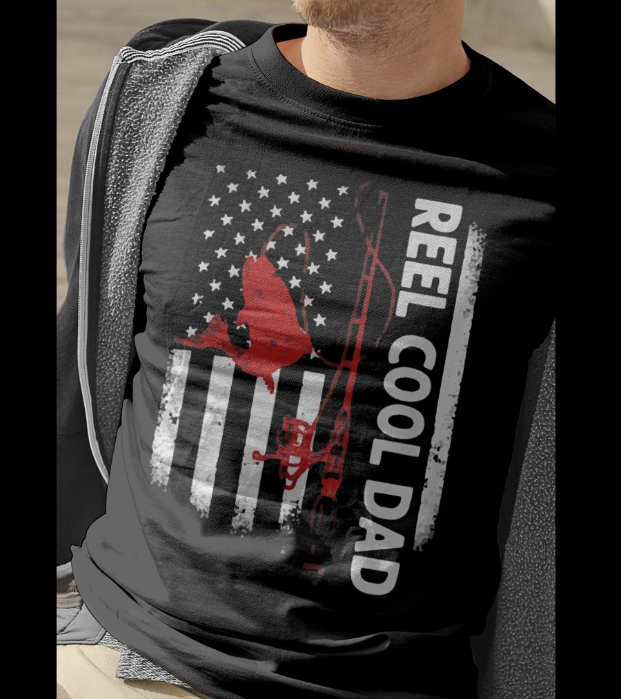Reel Cool Dad American Flag Fishing Veteran T-Shirt