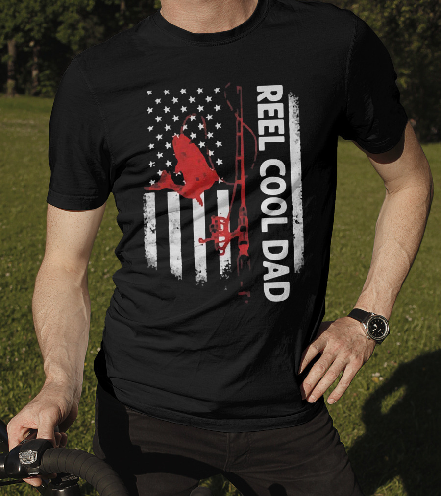 Reel Cool Dad American Flag Fishing Veteran T-Shirt