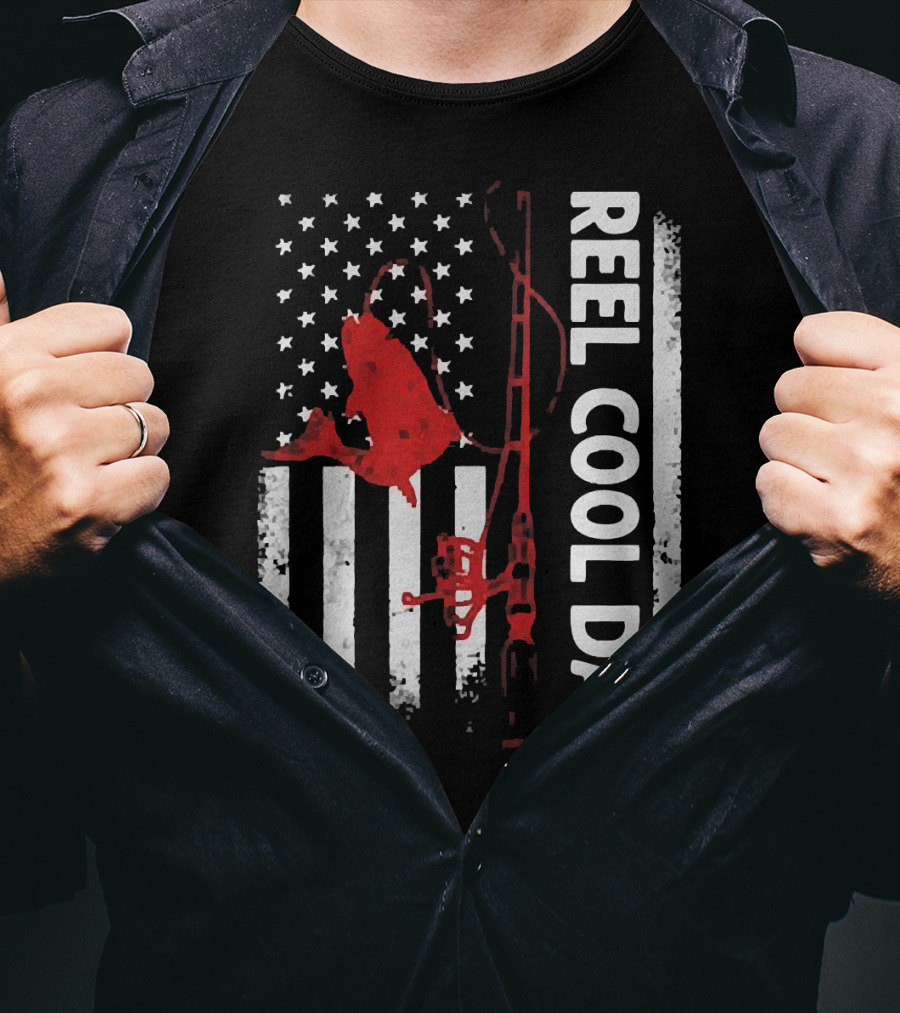 Reel Cool Dad American Flag Fishing Veteran T-Shirt