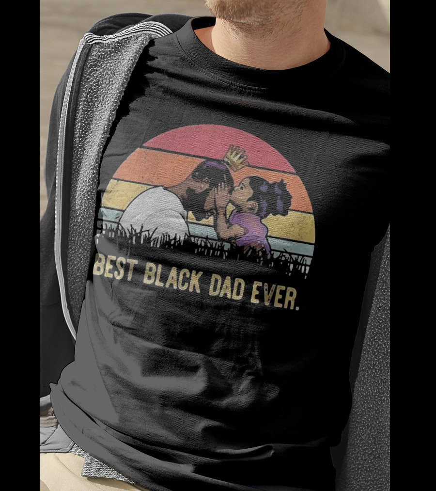 Best Black Dad Ever Vintage Sunset Father And Daughter T-Shirt