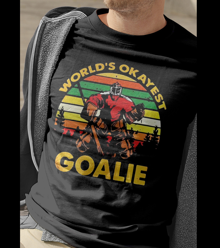 World's Okayest Goalie Vintage Hockey Retro Stripes T-Shirt